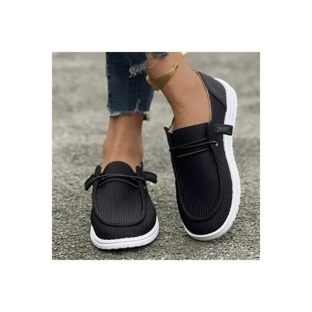 Womens Ribbed Knit Slip On Loafers Black Casual Comfort Moc Toe Shoes